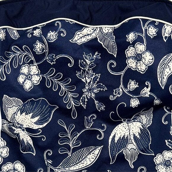 Longitude Navy Blue White Floral Print One-Piece Halter Swimsuit Size 10T - Picture 3 of 7